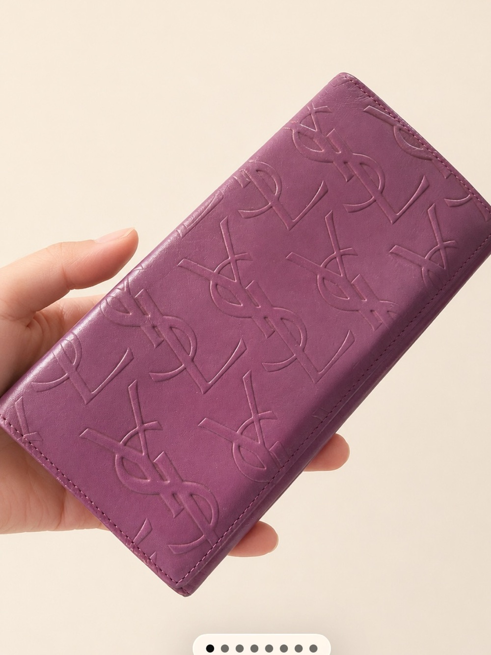 YSL YVES Saint Laurent Embossed Leather Long Wallet in Violet (w/ callouts)